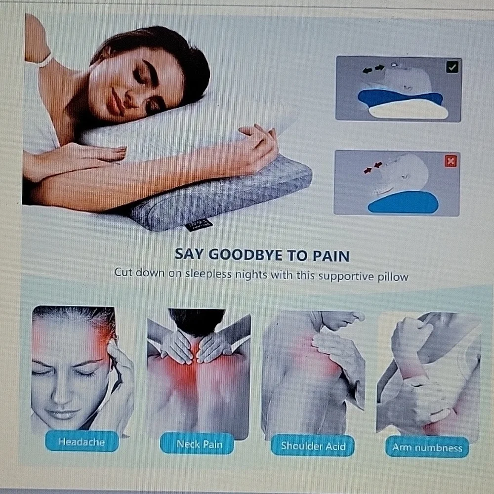 Zamat contour memory foam pillow Orthopedic adjustable support gray white NEW…